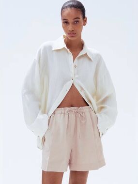 NWT H&M Light Beige Drawstring Linen-Blend Shorts with pockets